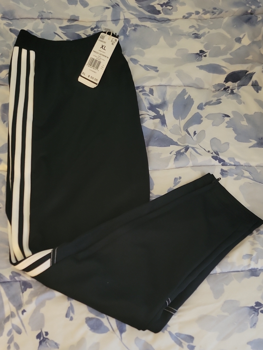 adidas Black Track Pants with White Side Stripes